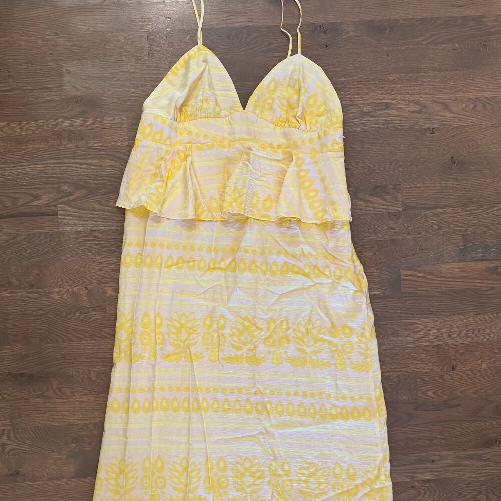 Future Collective Jenny K. Lopez Size 14 yellow floral print Midi dress